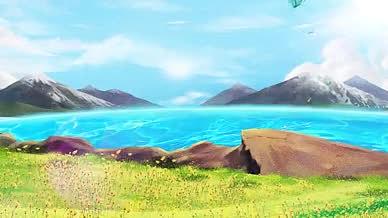 唯美动态风景插画蓝天白云背景视频视频的预览图